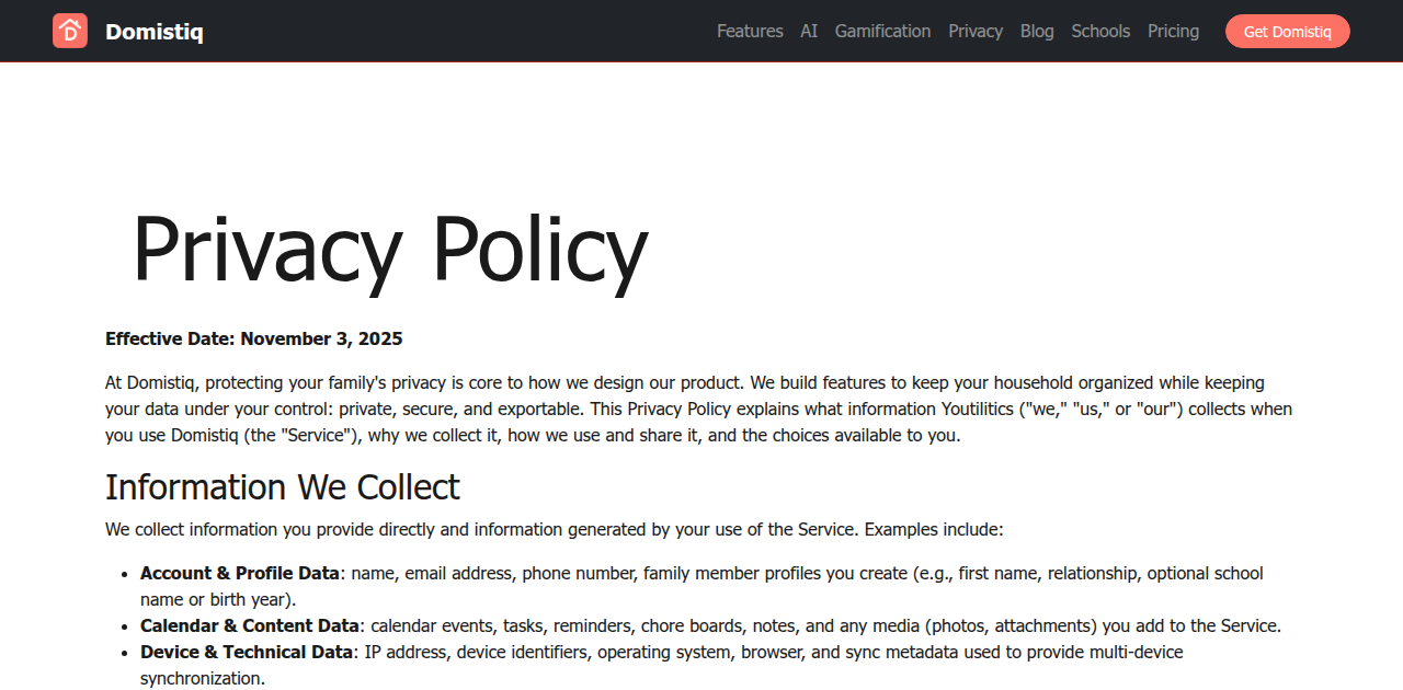 Visualizzazione della Politica sulla Privacy